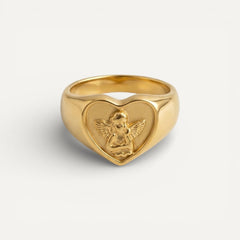Bague Cœur avec Ange en Relief