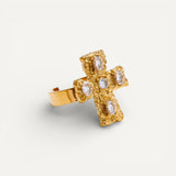 Bague Croix Dorée avec Pierres Multicolores