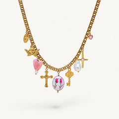 Collier Croix Charms Élégants Doré