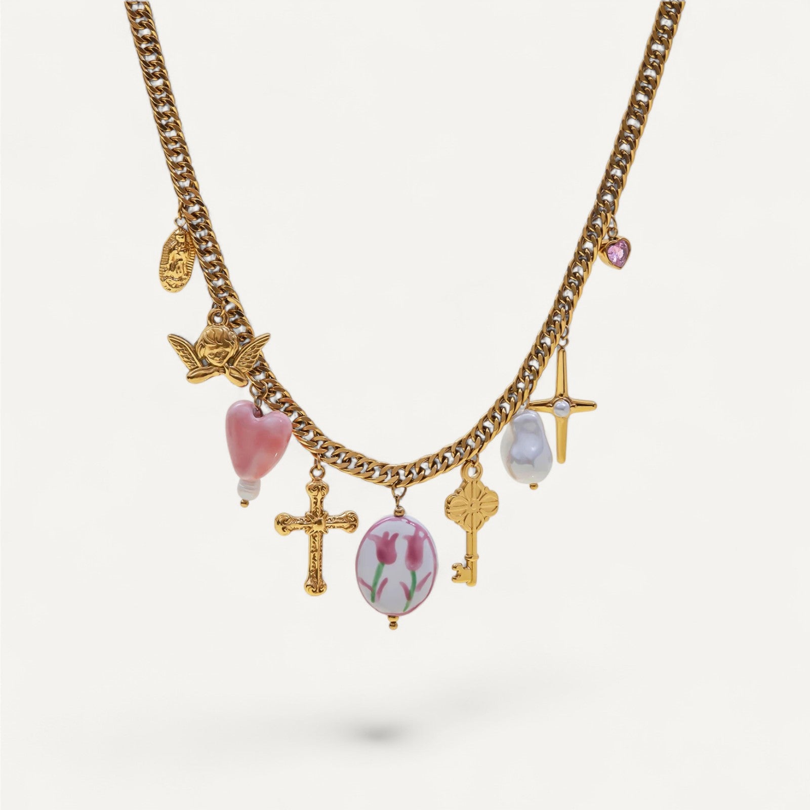 Collier Croix Charms Élégants Doré
