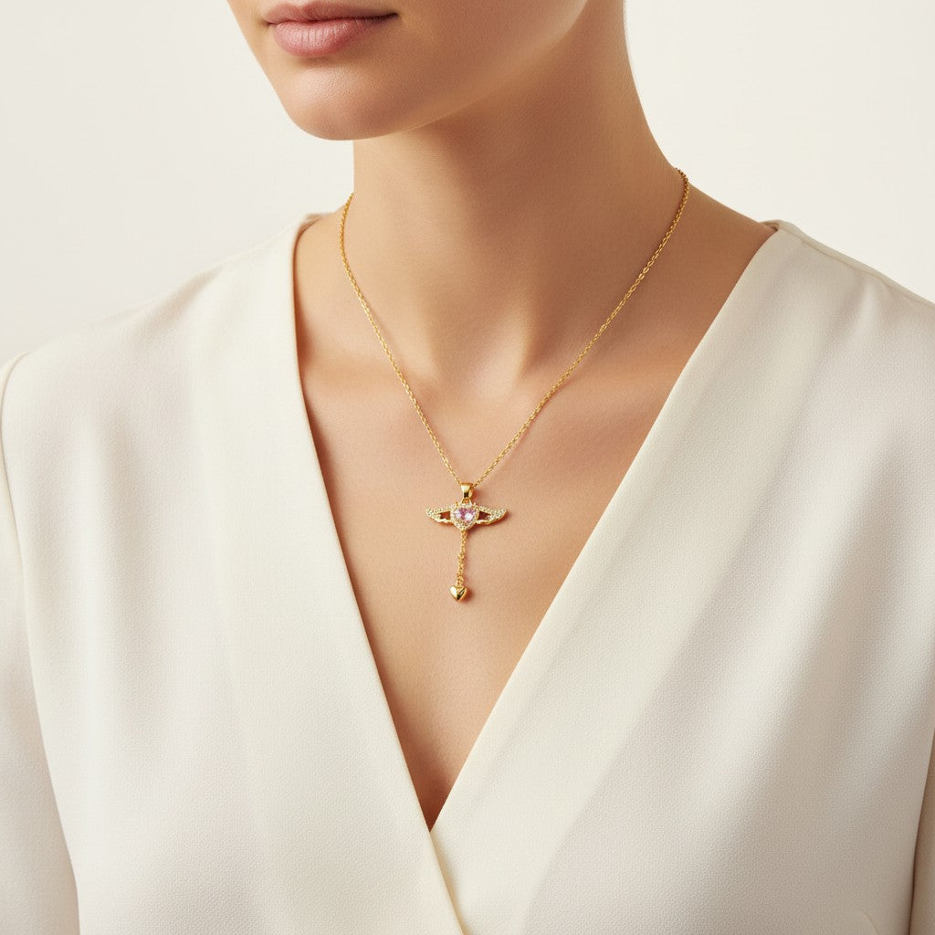 Collier Ange Cœur Rose