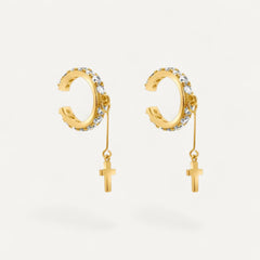 Boucles Créoles Croix Pendantes avec Pierres
