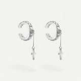 Boucles Créoles Croix Pendantes avec Pierres