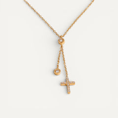 Collier Croix Pendante Ajustable à Zircons