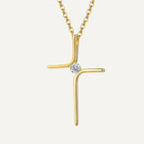 Collier Croix Moderne Dorée avec Zircon