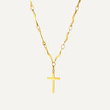 Collier Croix Doré à Maillons Ondulés