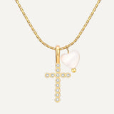 Collier Croix Zircon et Cœur Nacre