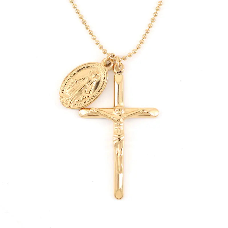 Collier Croix Femme Médaille Vierge Miraculeuse