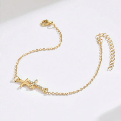 Bracelet Croix Doré avec Strass